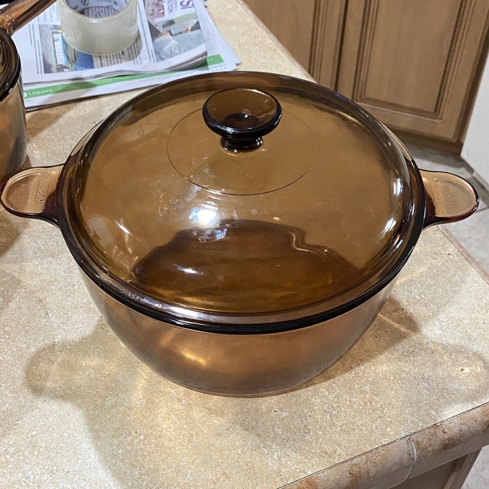 Corning Ware Pyrex Amber Vision Ware W/Lid 4.5L Vintage Dutch Oven Stock Pot USA